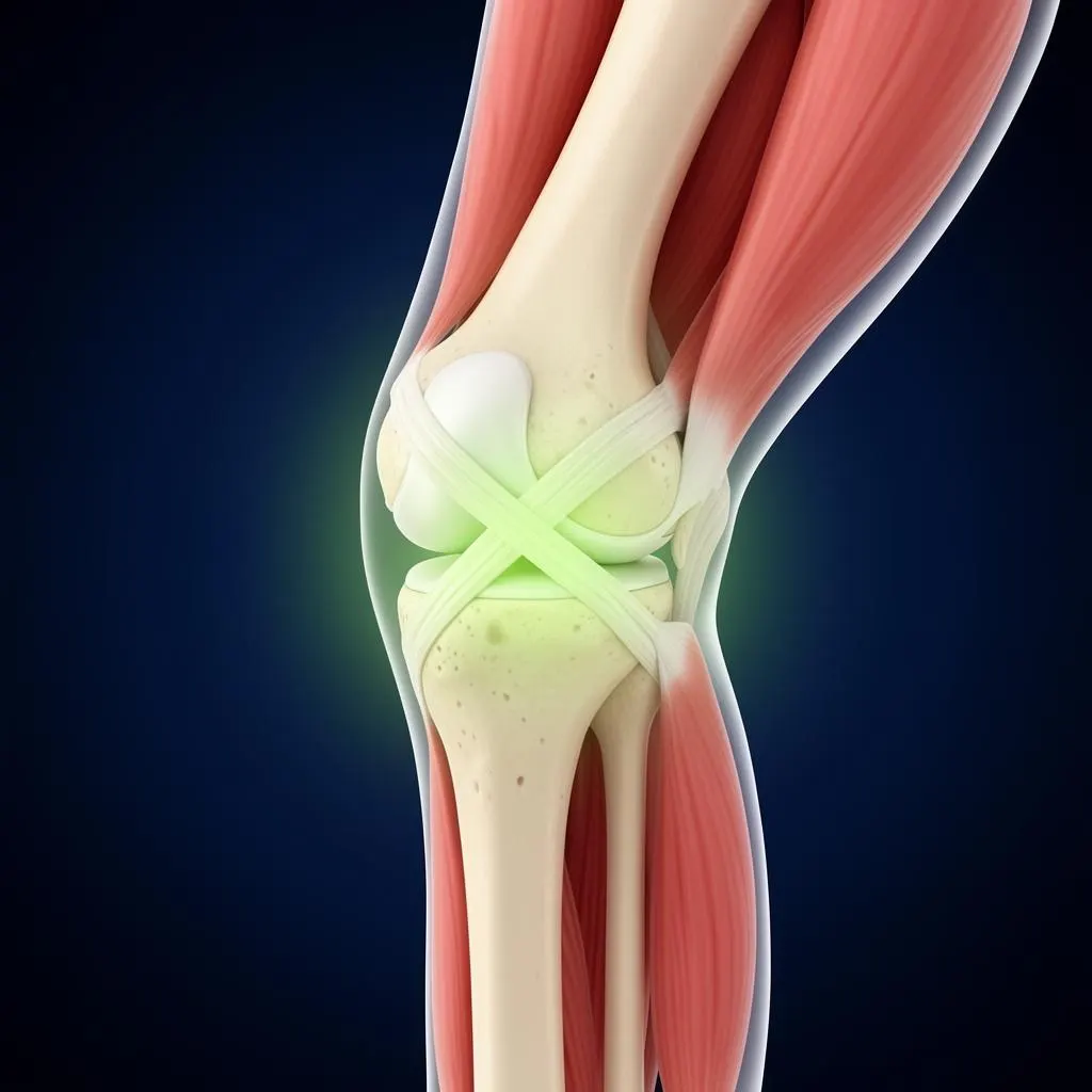 Render 3D de ligamento cruzado anterior en rodilla — reconstrucción de LCA Tijuana